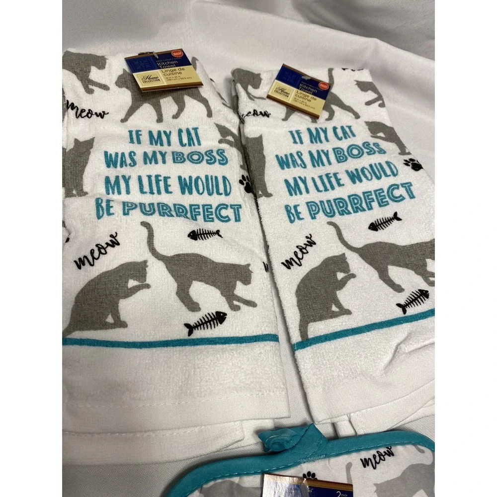 home collection 2 kitchen towels 15X26‎ in 2 pot holders 7x7 in